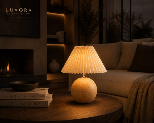 Luxora TimberGlow™ – Rechargeable Wooden Bedside Lamp | USB-C | 3 Colour Dimmable LED