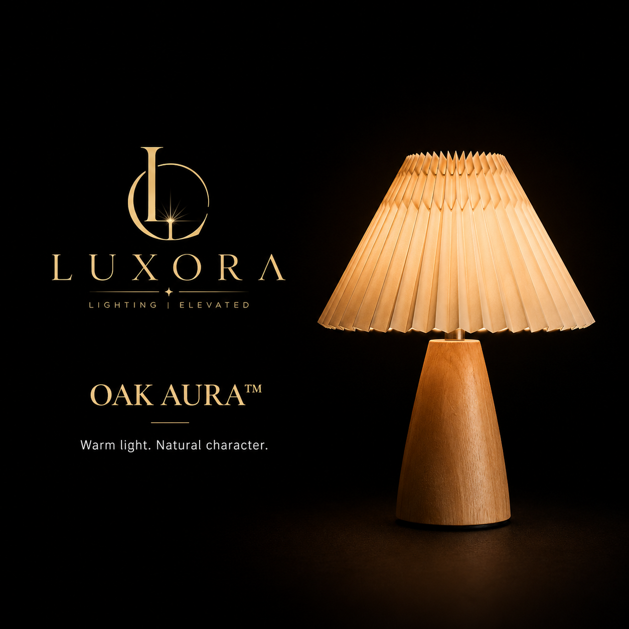 Luxora Oak Aura™ | Pleated Table Lamp