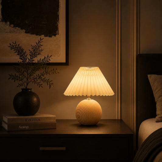 Luxora TimberGlow™ – Rechargeable Wooden Bedside Lamp | USB-C | 3 Colour Dimmable LED