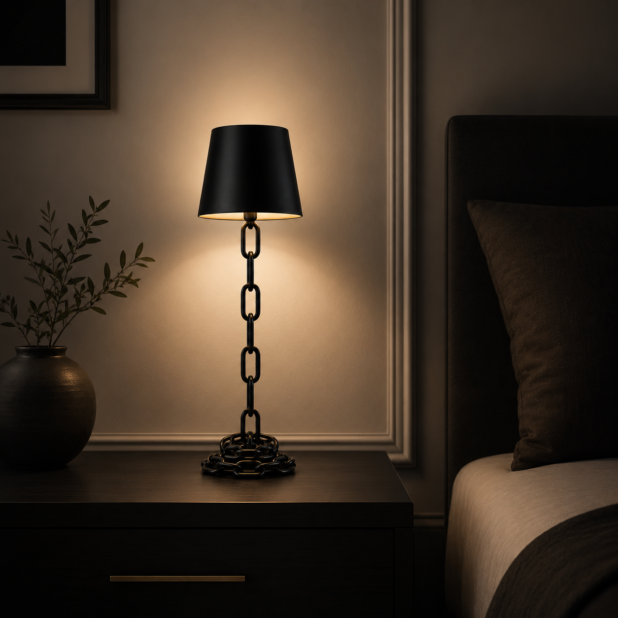 Luxora ChainGlow™ – Rechargeable Touch Bedside Lamp | USB-C | 3 Colour Dimmable LED