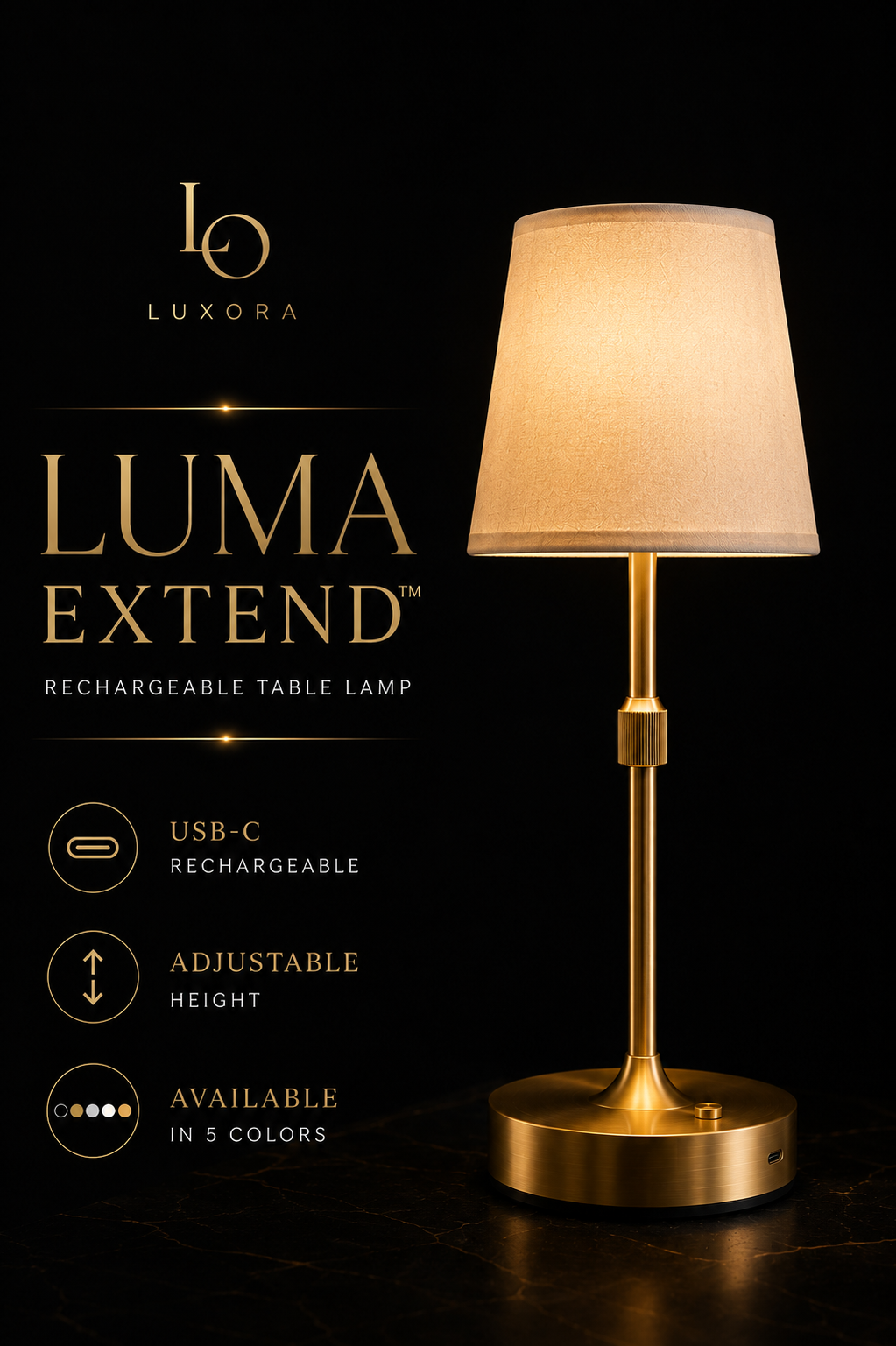Luxora Luma Extend™ | Rechargeable Adjustable Table Lamp