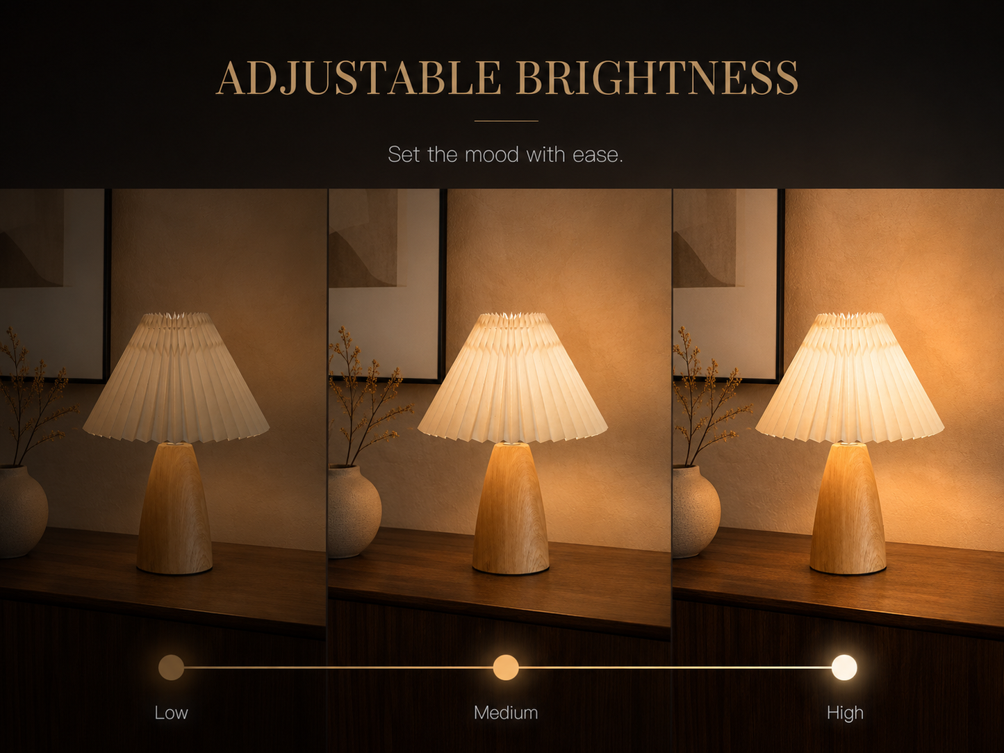 Luxora Oak Aura™ | Pleated Table Lamp