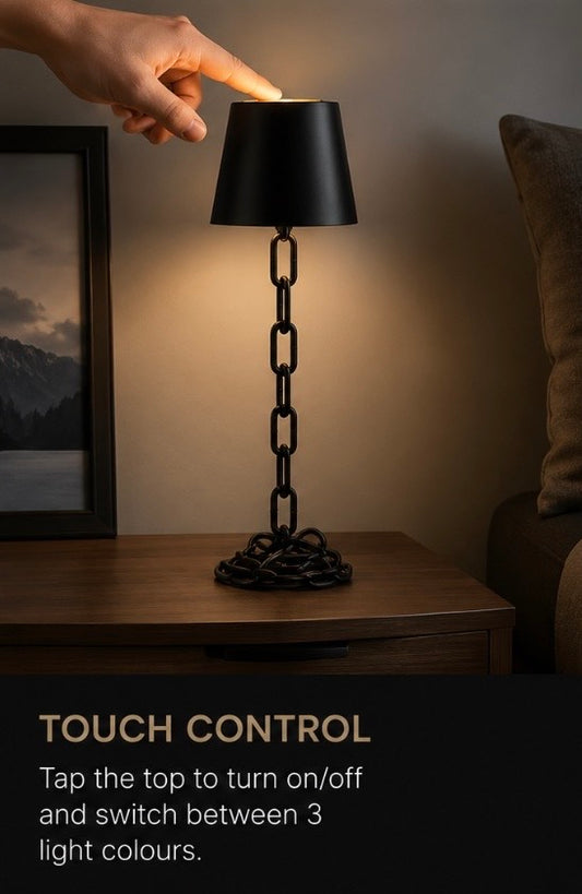 Luxora ChainGlow™ – Rechargeable Touch Bedside Lamp | USB-C | 3 Colour Dimmable LED