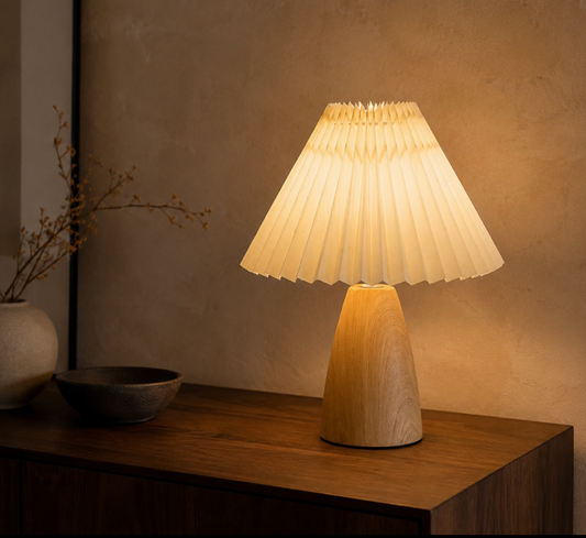 Luxora Oak Aura™ | Pleated Table Lamp